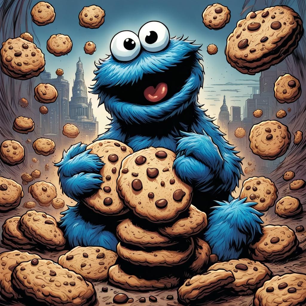 Cookie Monster in Comic Book Art Style
