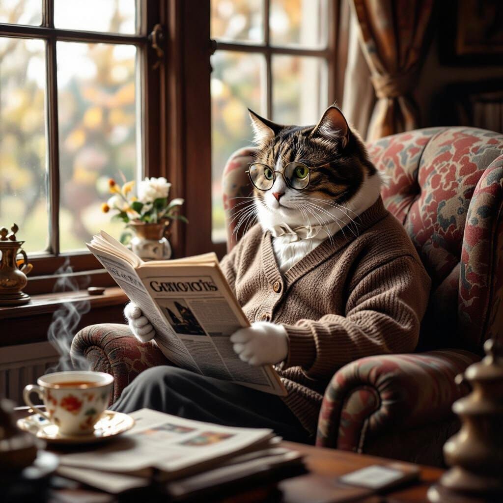 Dingus enjoying the newspaper when alone