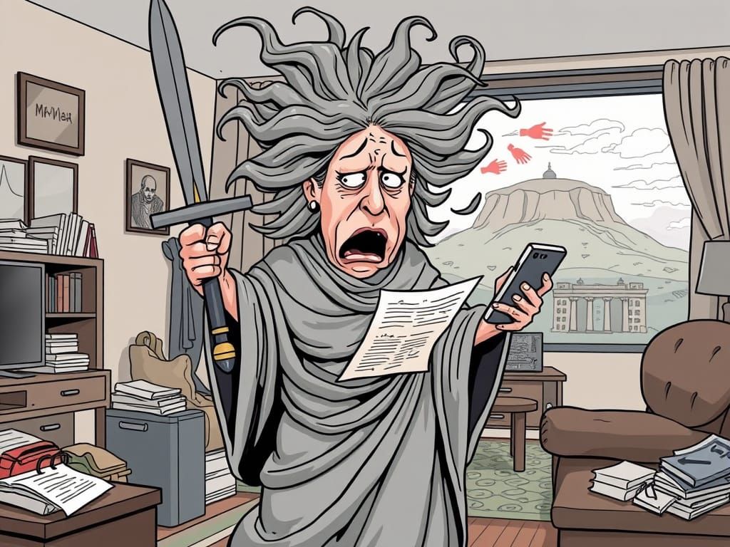 Stressed Motherland Statue Cartoon in Webtoon Style