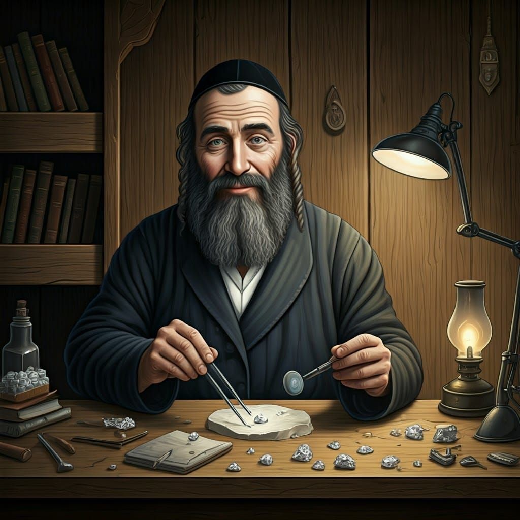 Jewish Diamond Cutter in Traditional Attire