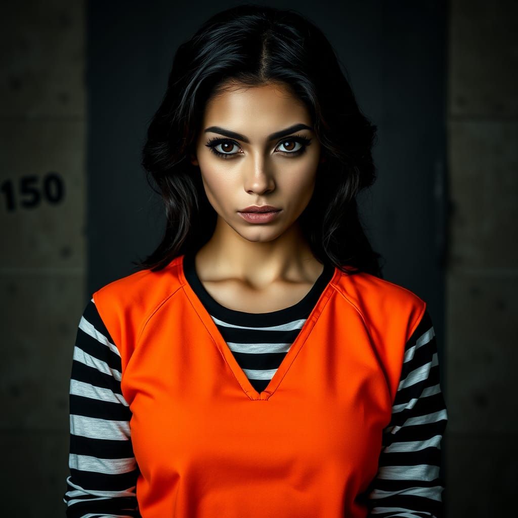 Woman in Striped Shirt and Orange Jumpsuit Portrait