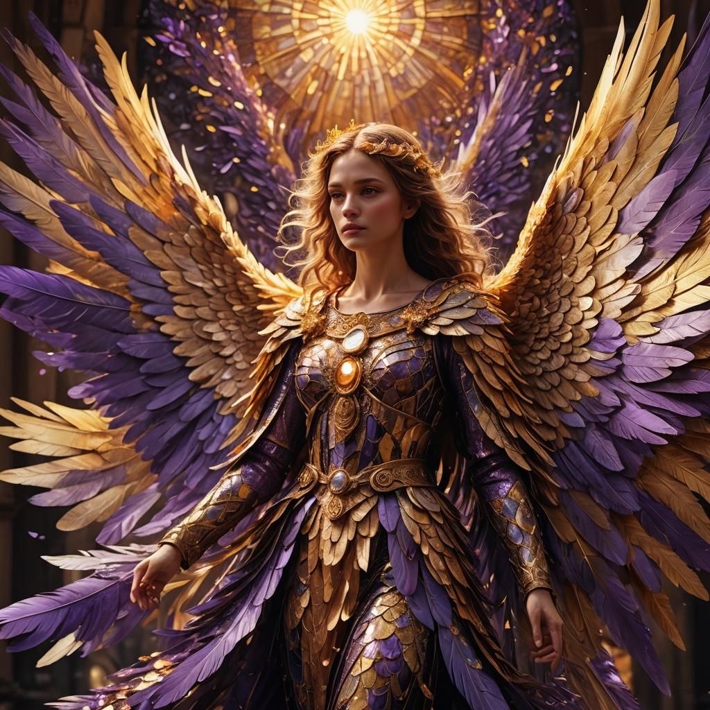 Angel with Luminous Feathers in Golden Light