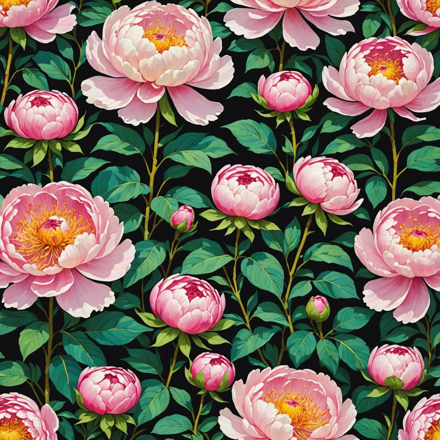 Peony Garden Painting in Gustav Klimt Style