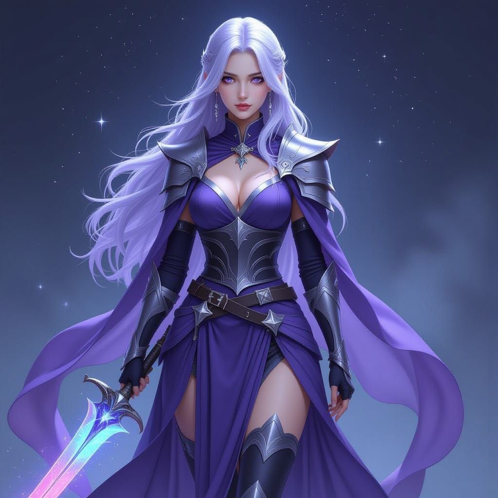 Ethereal Warrior Woman in Celestial Armor