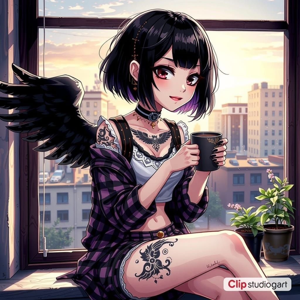 Anime Girl Coffee Break in Studio Trigger Style