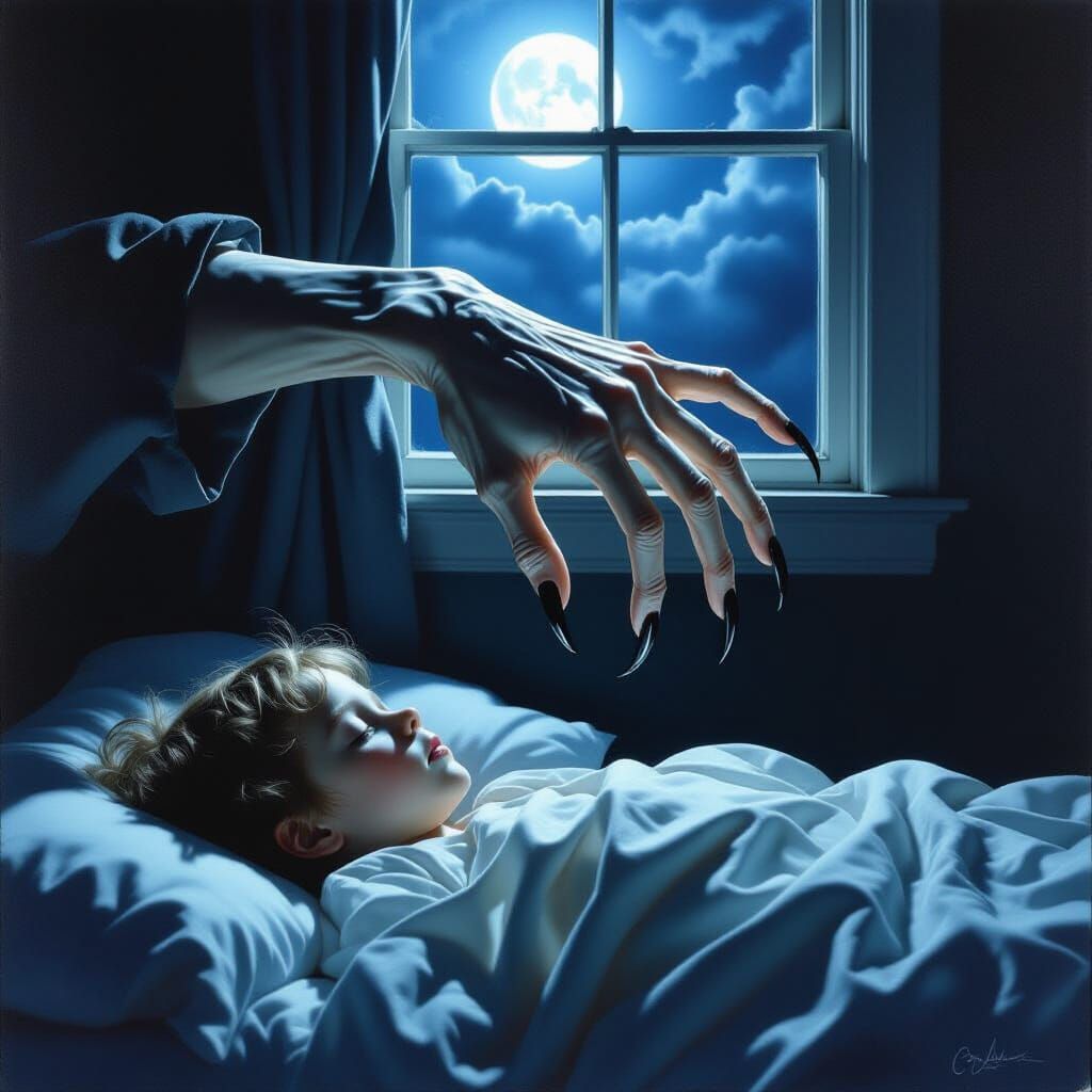 Photorealistic Horror: Elongated Hand Reaching From Shadow