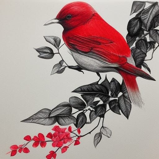 3D Bird with Vines in Action Painting Style