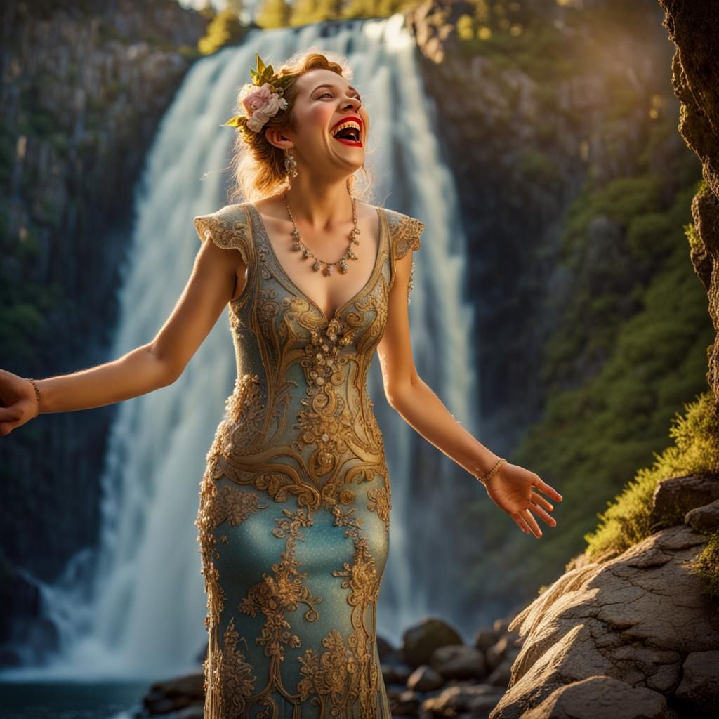 Laughing Elf Woman Portrait in Parrish Style