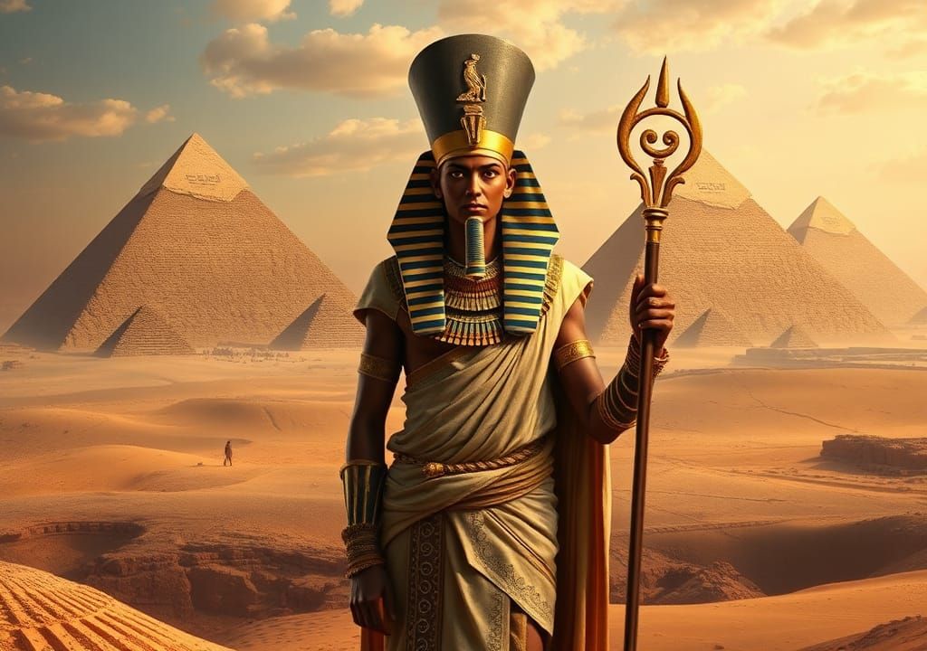 Snefru Pharaoh Portrait in Egyptian Tomb Style