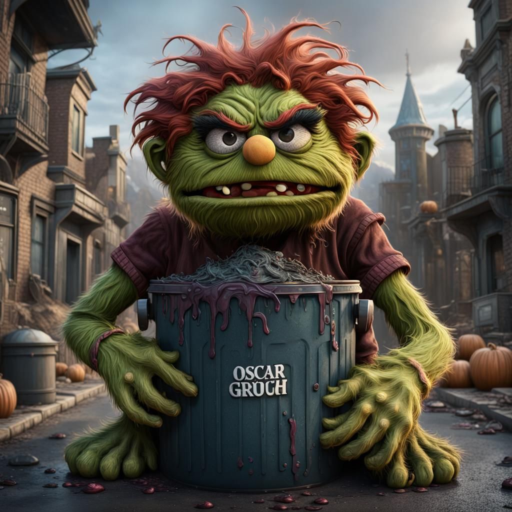 Demonic Oscar the Grouch Muppet in Detailed Matte Painting