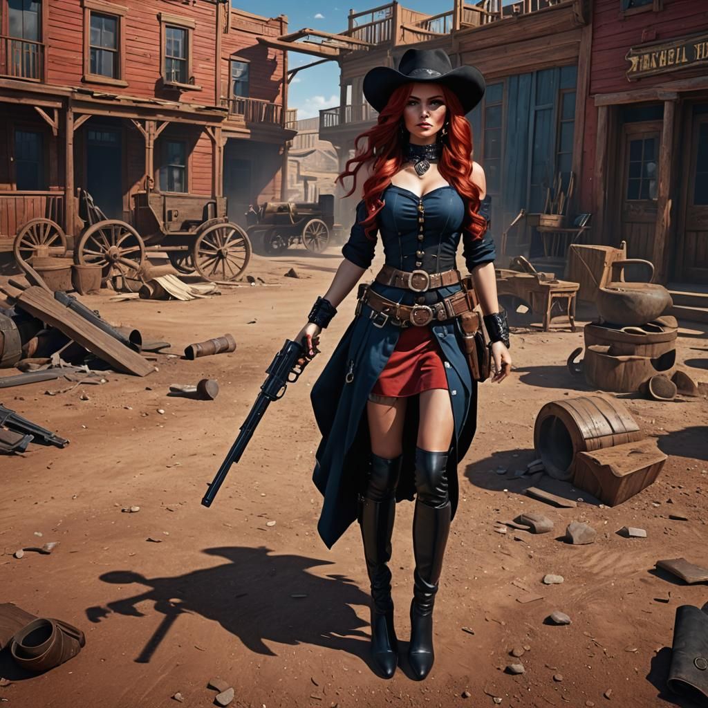 Wild West Gunslinger in Red Dress