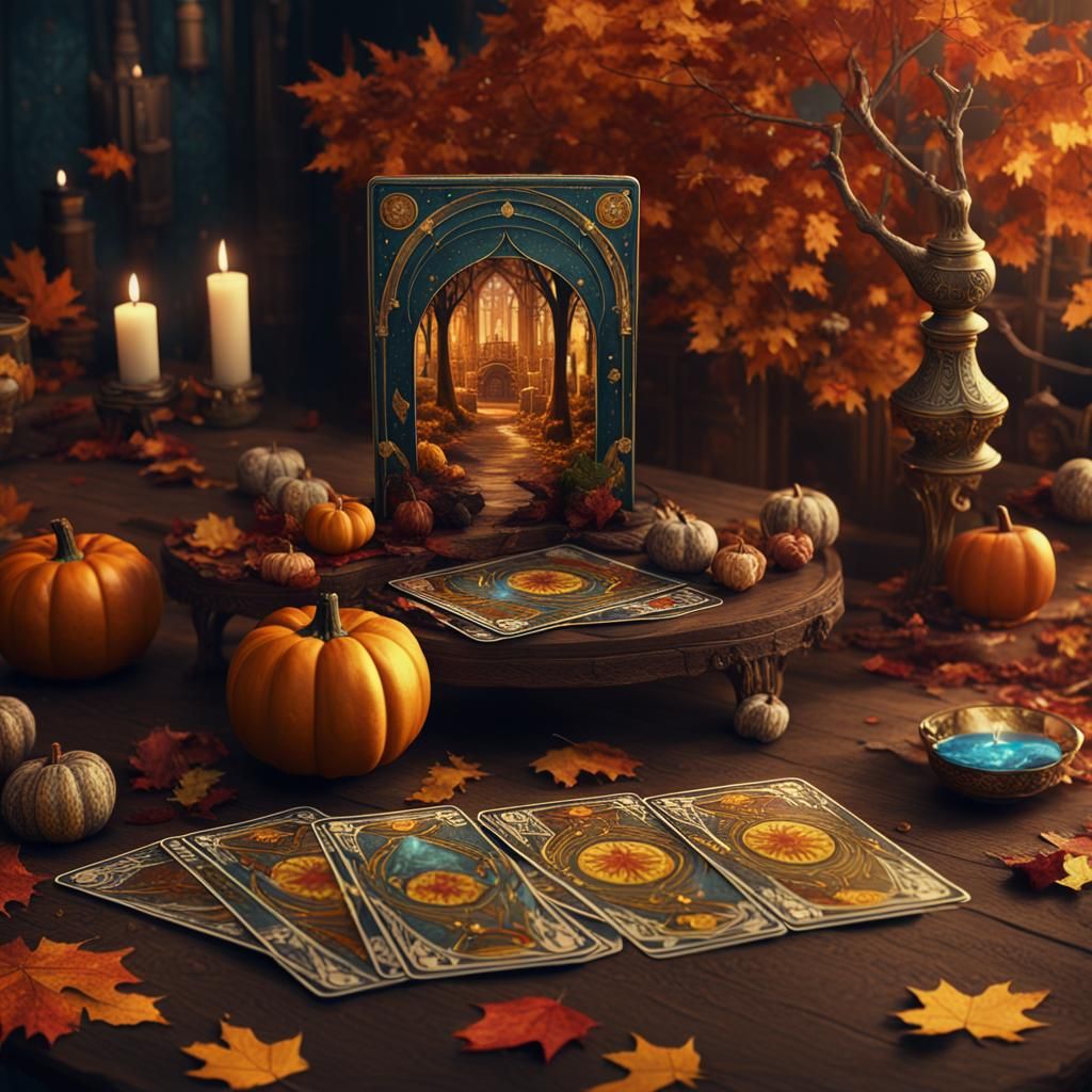 Autumn Tarot Cards on Fortune Telling Table