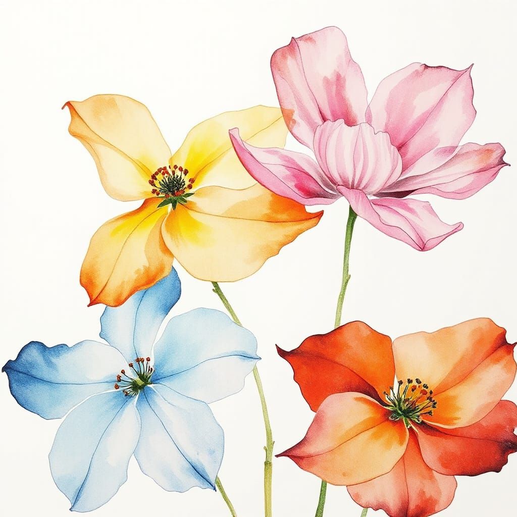 Abstract Watercolor Ink Flowers in Expressive Style