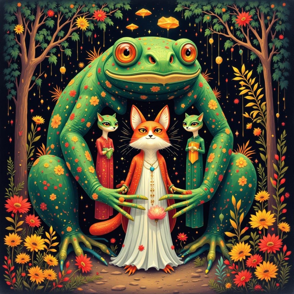 Toad and Fox Wedding in Fauvist Style