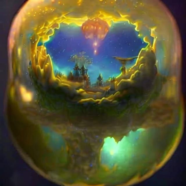 Fantasy Castle in Glass Jar with Luminous Stars