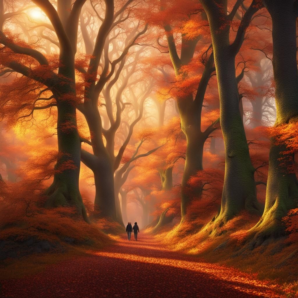 Autumn Sunset Walk: Epic Forest Digital Painting