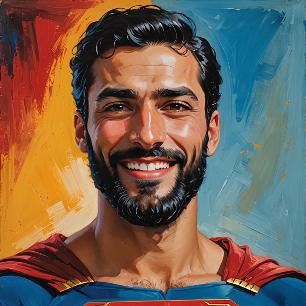 Cosmic Superman Portrait in Neo-Impressionist Style