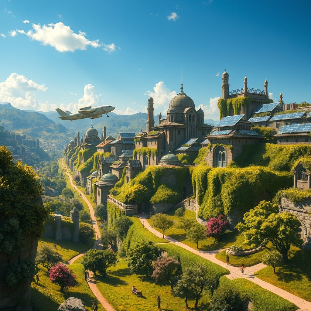 Solarpunk Metropolis Blooms in a Lush Valley Oasis