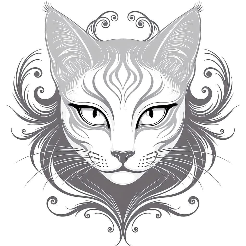 Therian Cat Mask Template with Black Brush Strokes