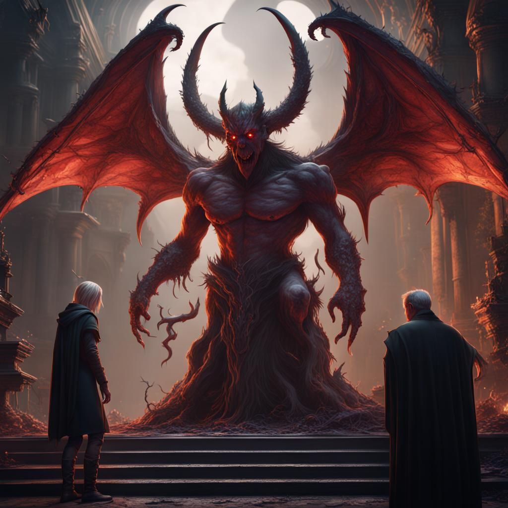 Vile Demon Explaining to Atheist: Fantasy Concept Art