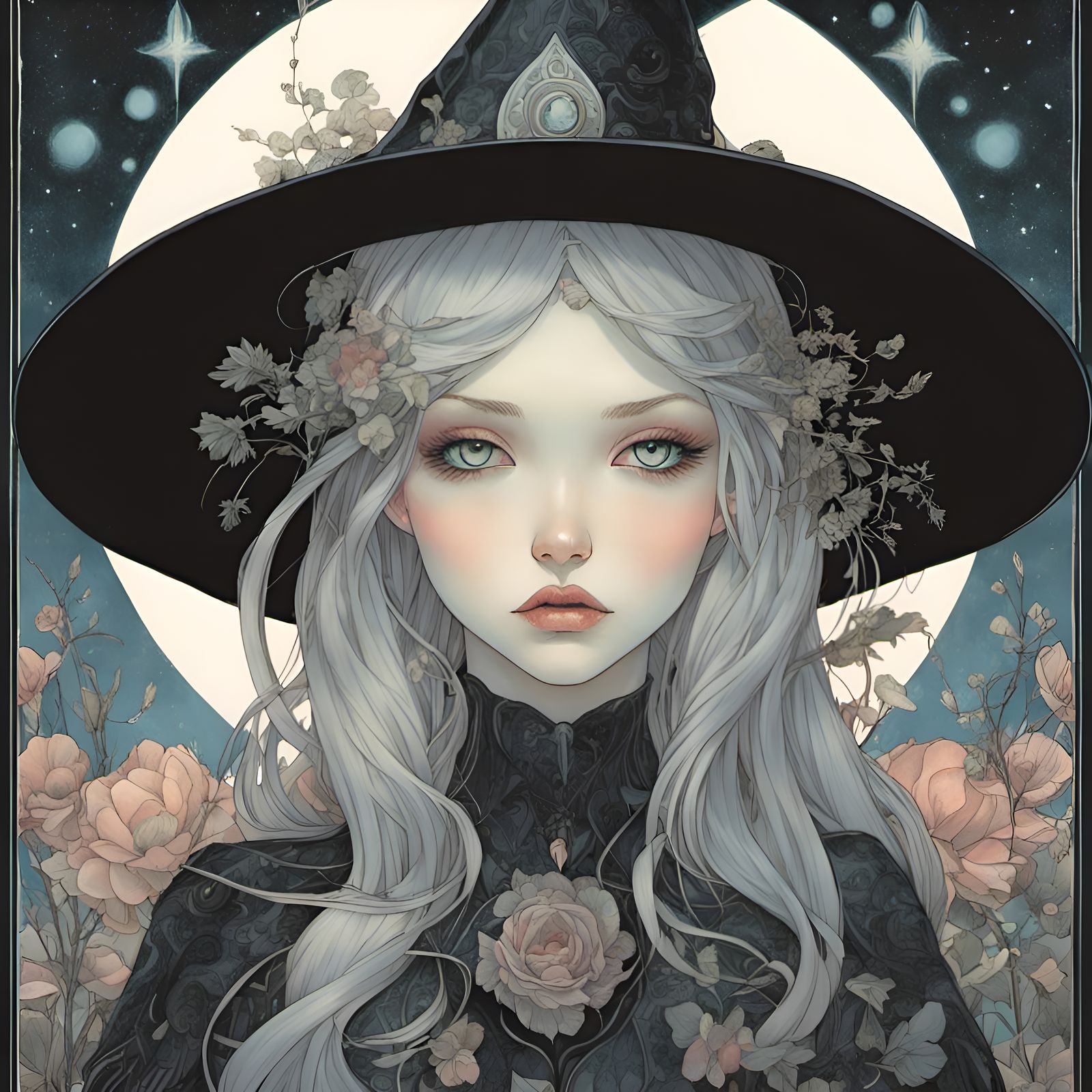 Pouty Witch Girl in Art Brut Style