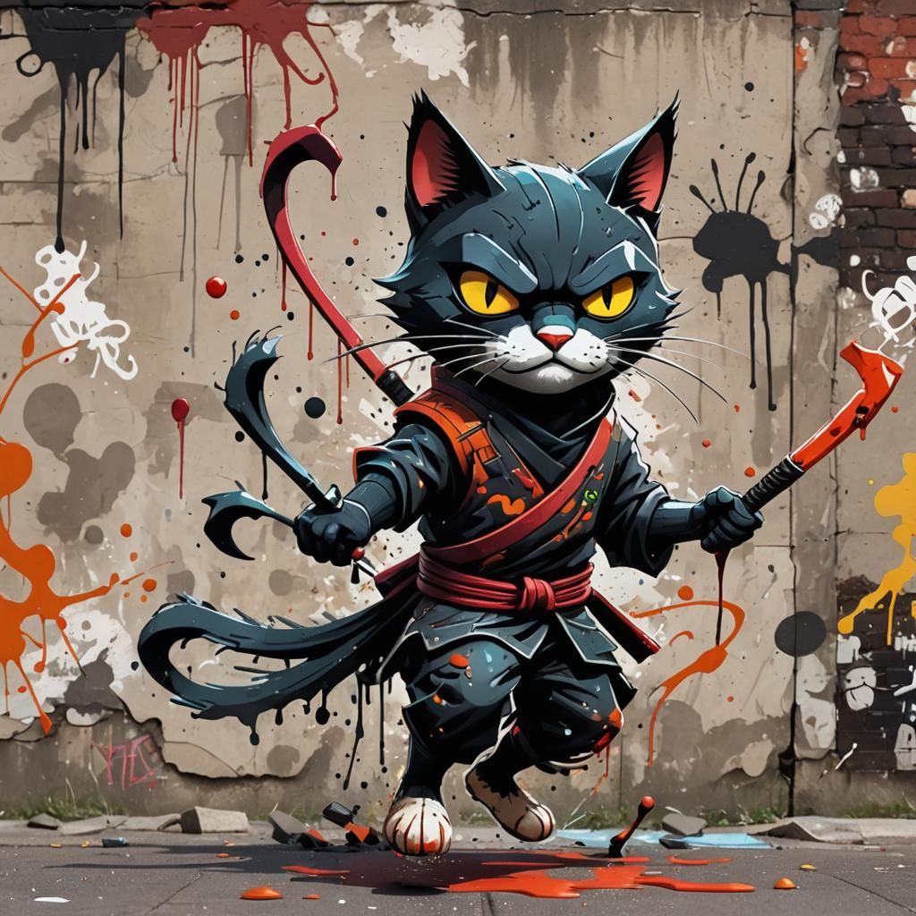 Ninja cat in the samurai jack cartoon style.