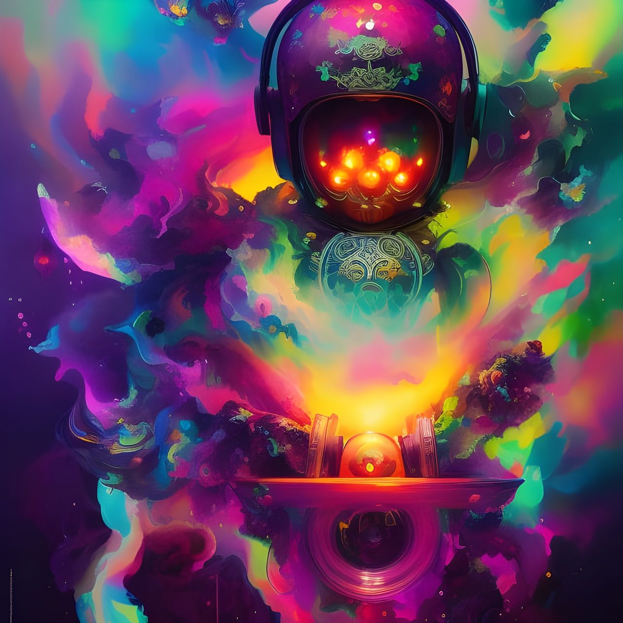 Honey Skull EDM DJ in Detailed Ink Painting