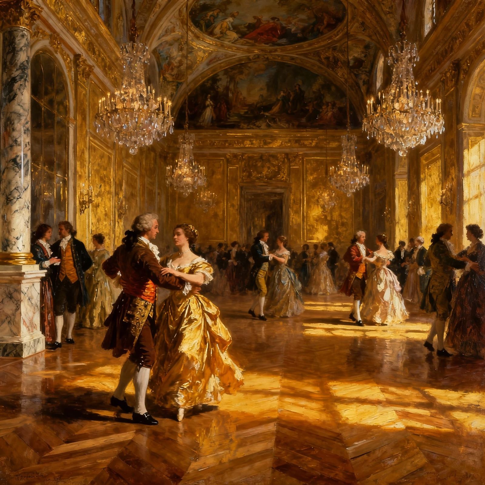 Elegant 18th Century Ballroom Dance in Oil Painting Style
