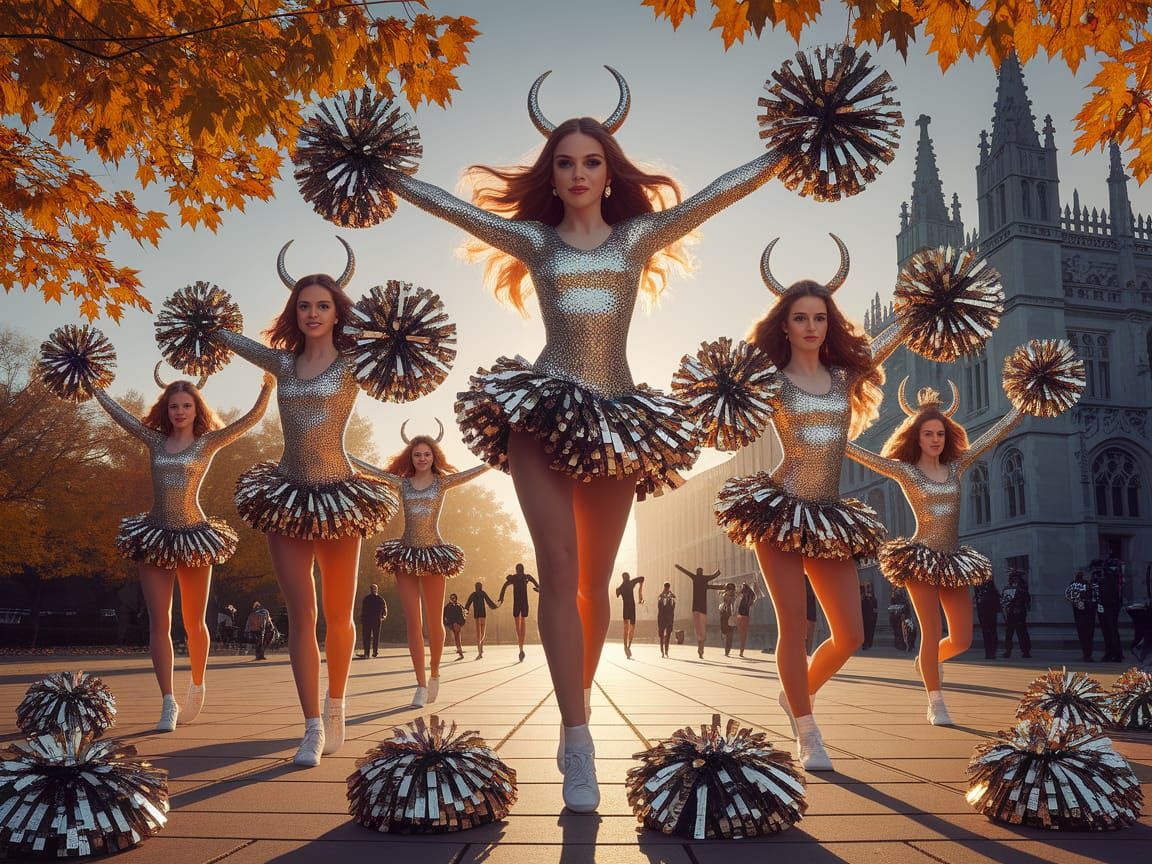 Metallic Cheerleader Squad in Art Nouveau Style