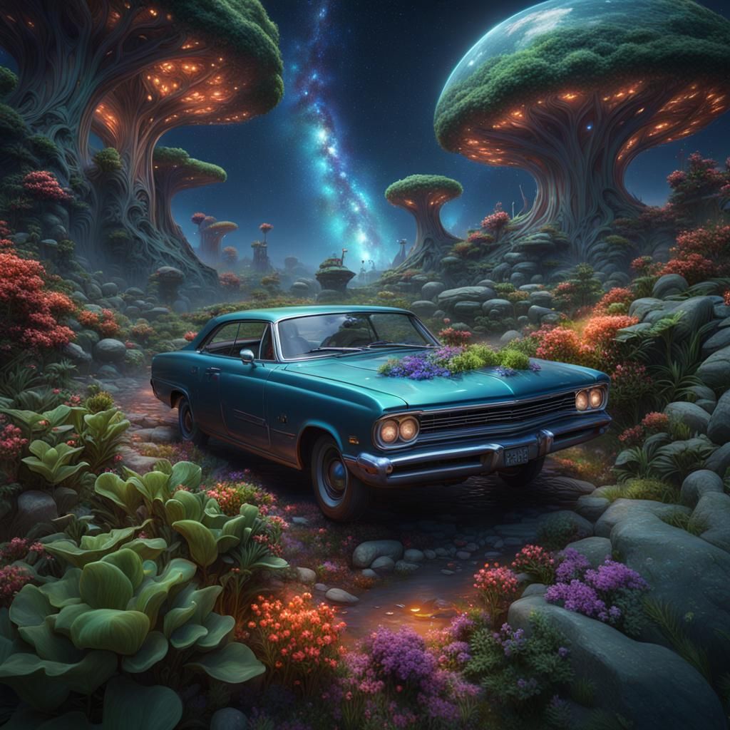 Galactic Cars and Plants in Detailed Matte Painting