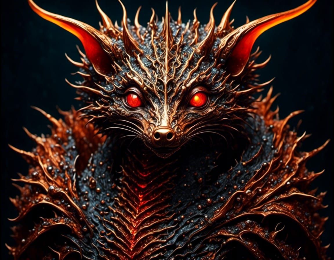 Detailed Chimaera Dragon-Hedgehog in Cave, Realanim Style