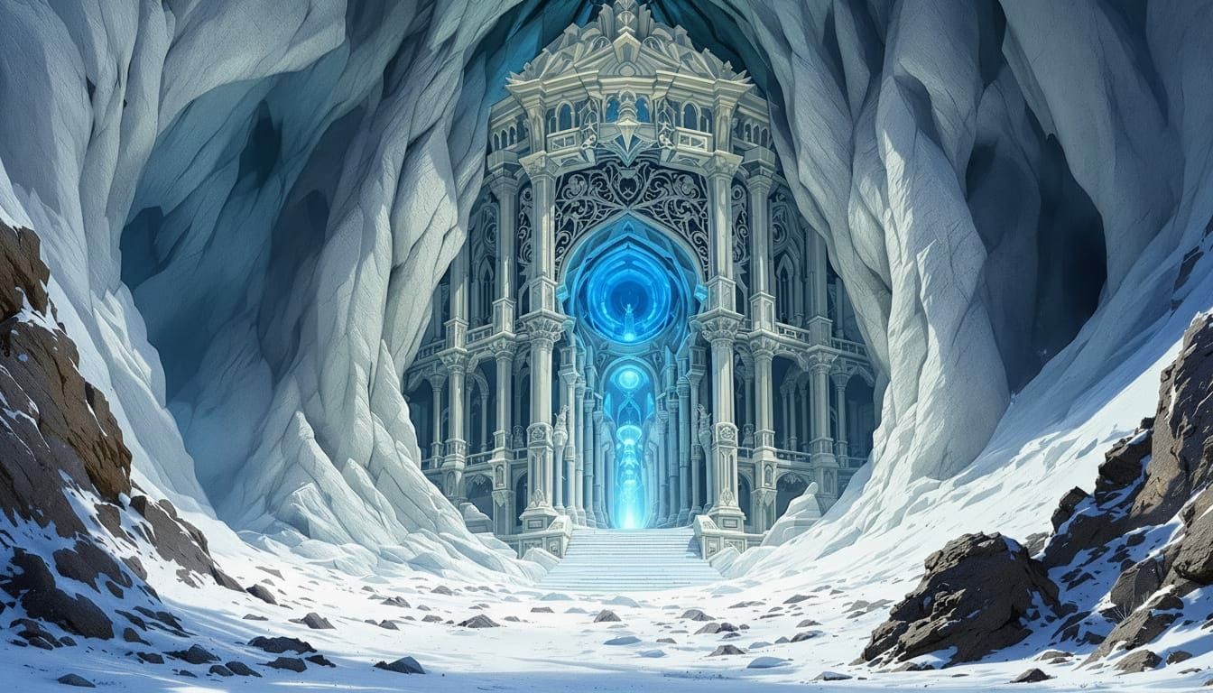 Ancient Temple Within Colossal Glacier in Swiss Alps