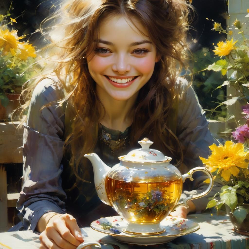 Sunny Backyard Tea Party as Fine Art Painting