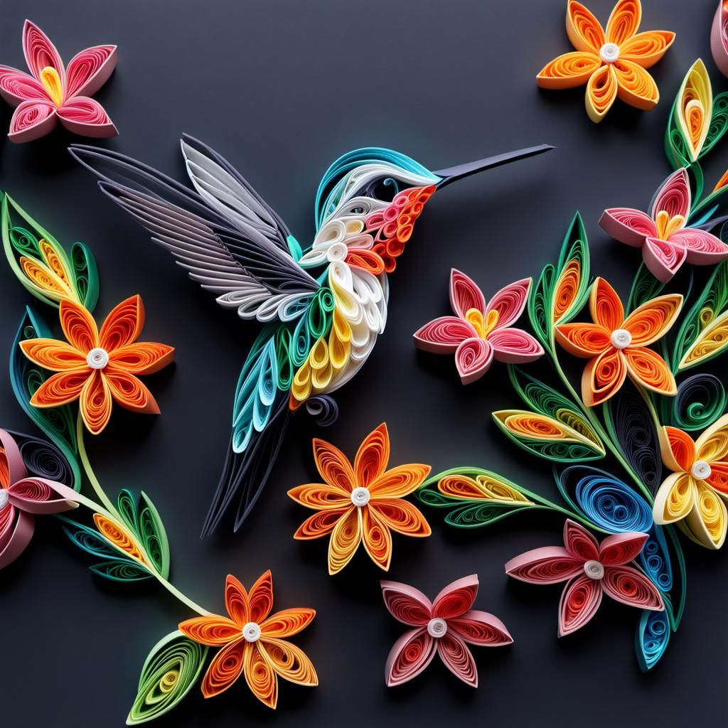 Hummingbird in Paper Quilling, Chibi Digital Art