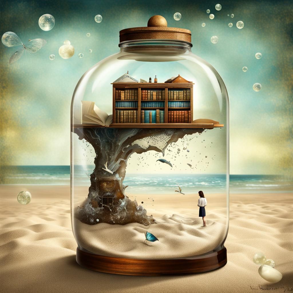 Library in a Bottle: Surreal Beach Art