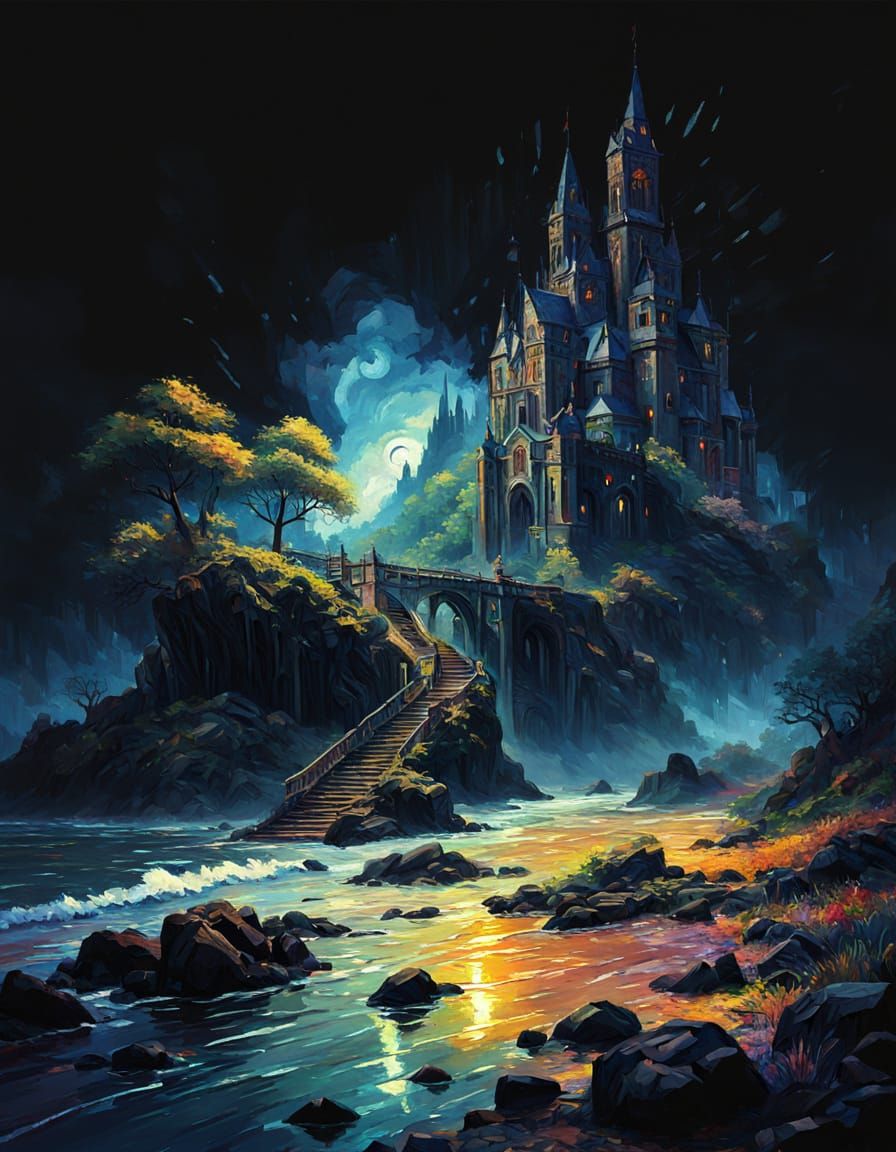 Epic Neo-Expressionist Oil Painting of a Dark and Stormy Nig...