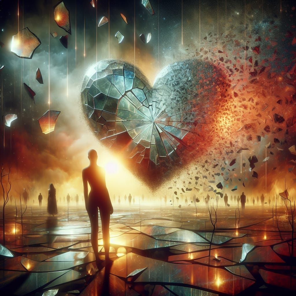 Shattered Heart in a Melancholic Landscape