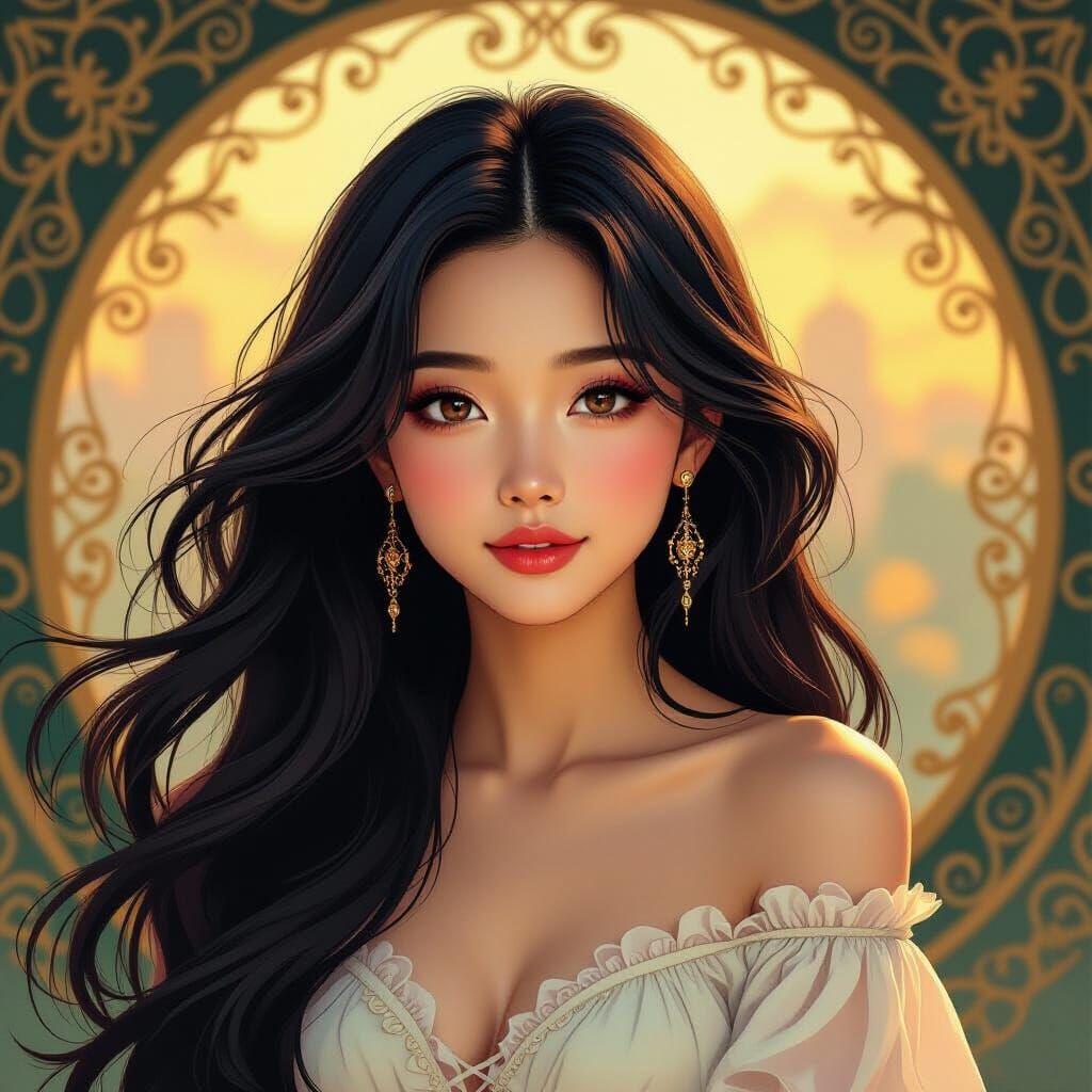 Cute Asian Woman Portrait in Golden Hour Glow