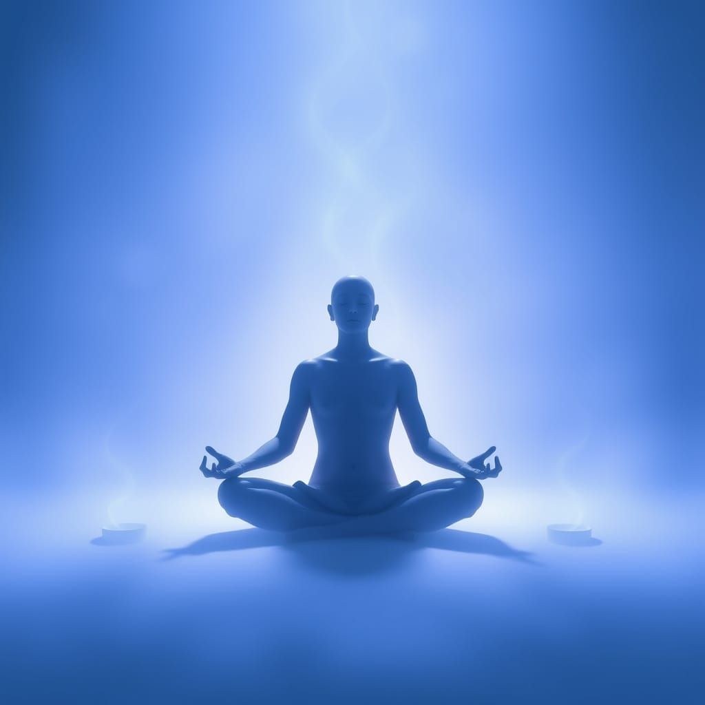 Meditating Figure in Ethereal Blue Light