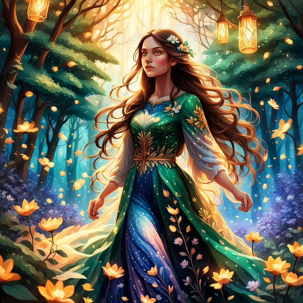 Woman in Flower Dress: Fantasy Concept Art