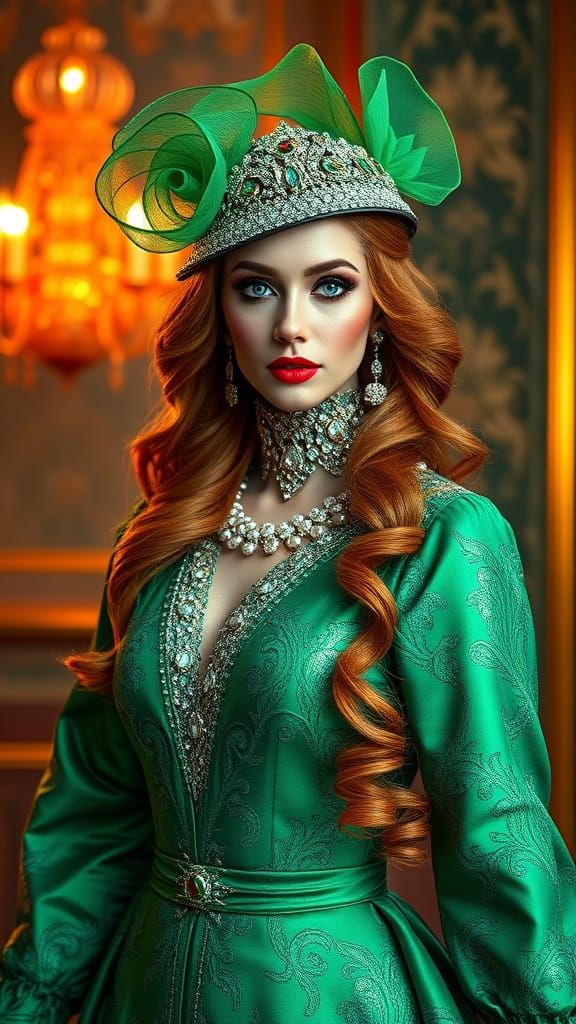 Luxury Woman in Green Gown Digital Photography