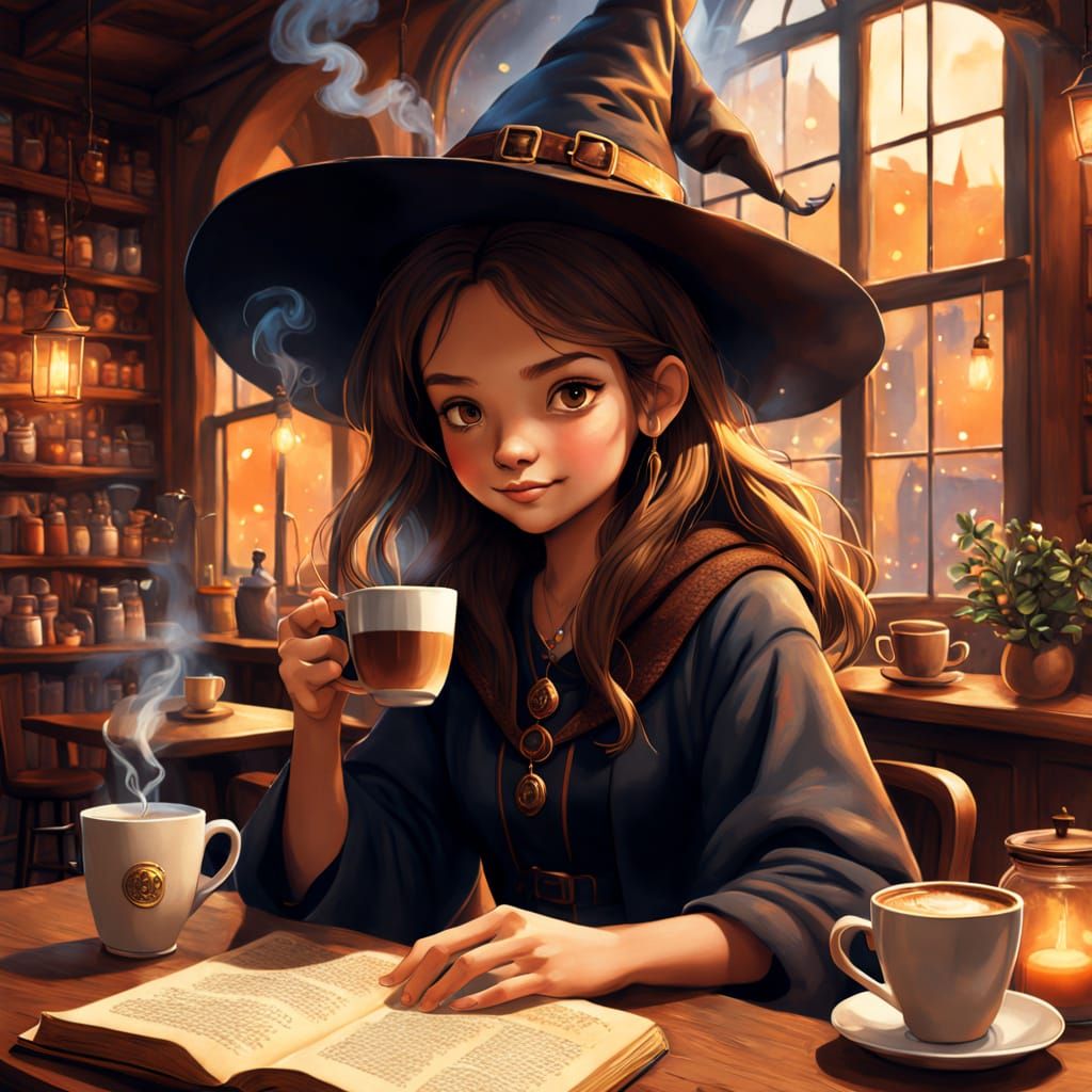 Modern Witch Brewing Coffee in Cozy Cafe