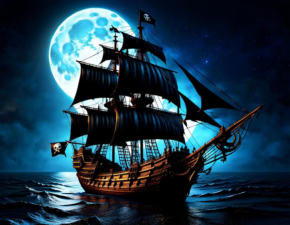 Pirate Ship on Rough Seas, Dark Fantasy Concept Art