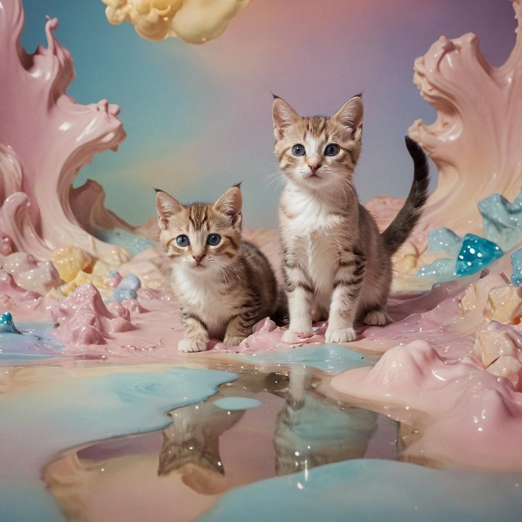 Dreamlike Kittens Melting in Surrealist Dreamscape