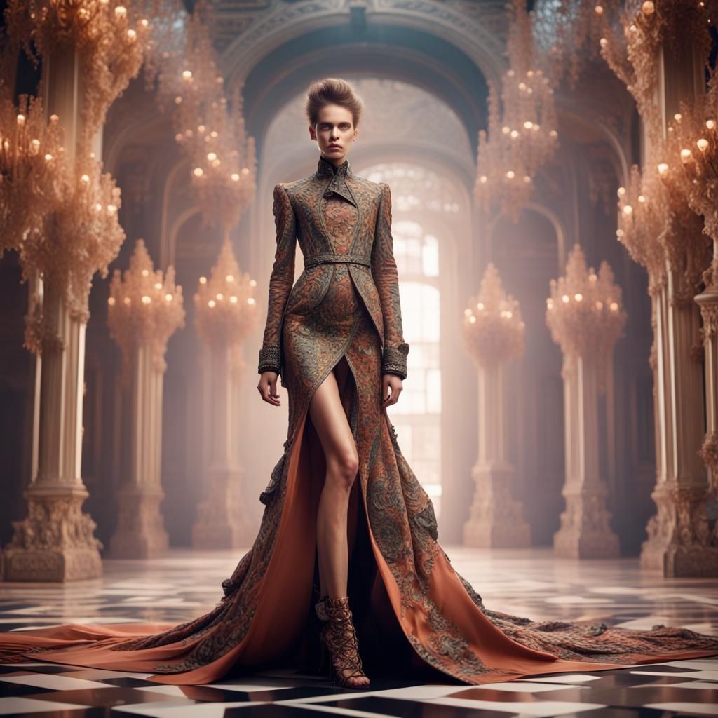 Fashion Model on Catwalk: Detailed Digital Painting