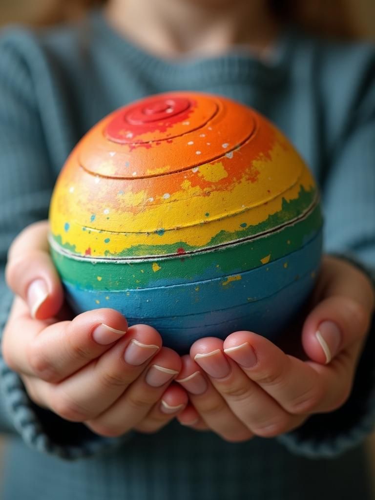 Child Holds Toy Globe with Joy