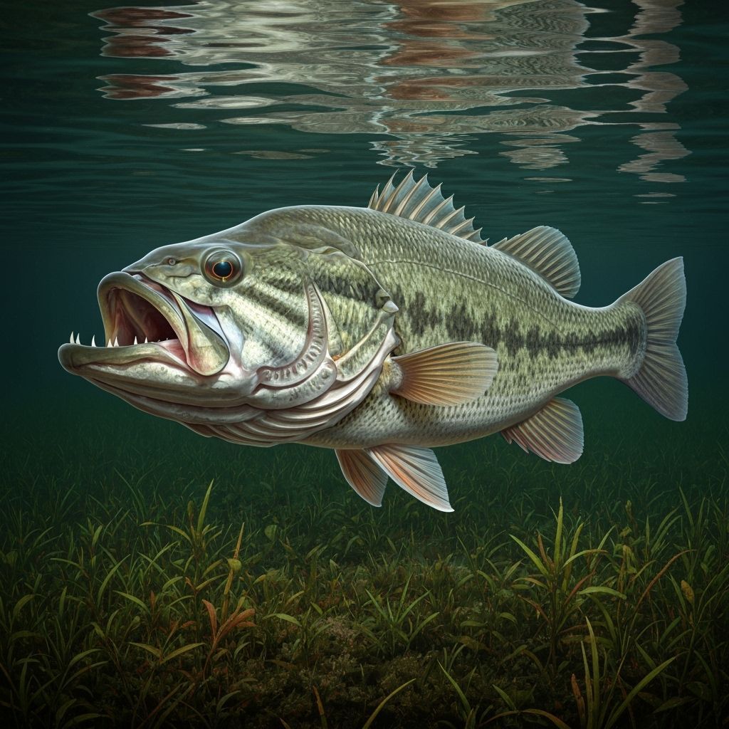 Largemouth Bass Portrait in Natural Pond Setting
