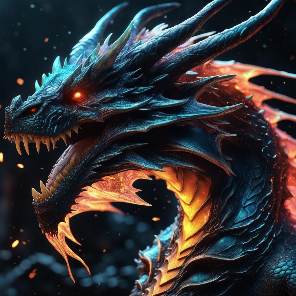 Detailed Snarling Dragon with Bioluminescent Star Explosion