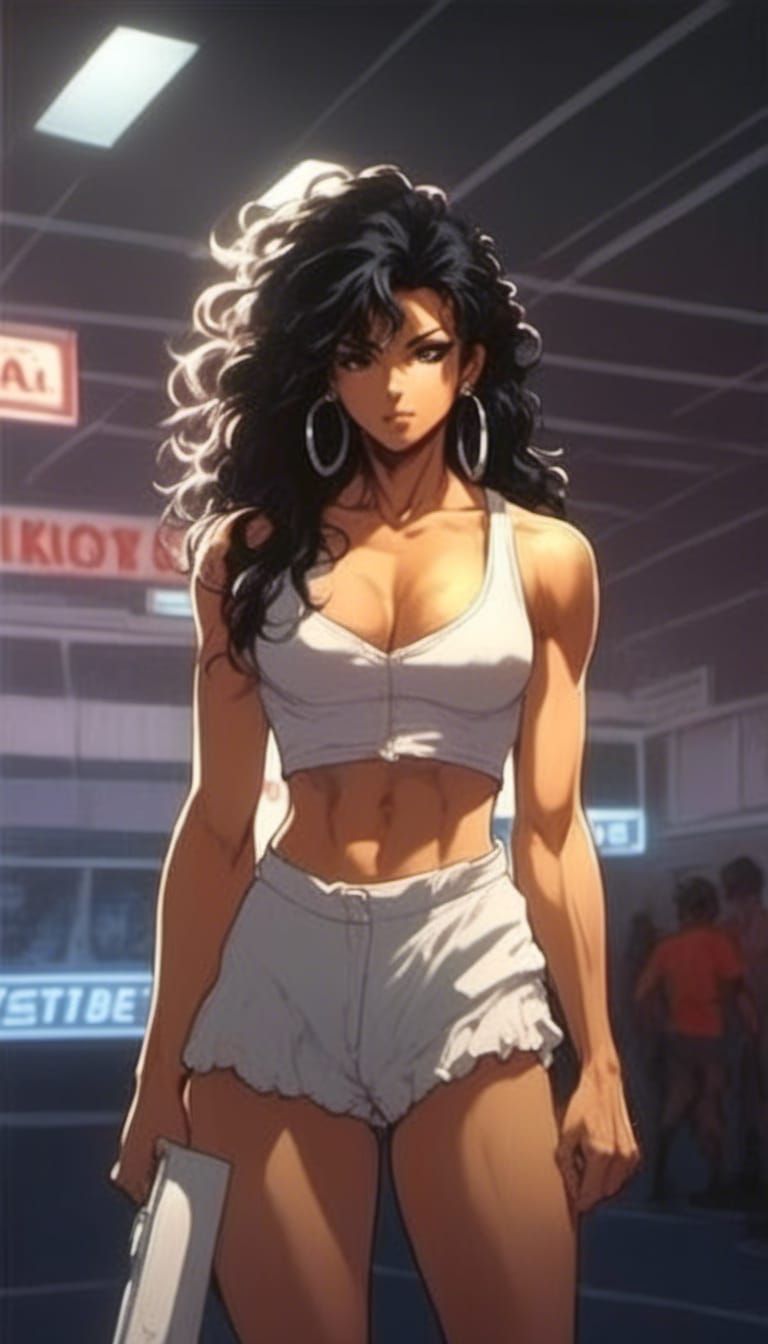 Anime Bodybuilder Wrestler Villain in 80s Style