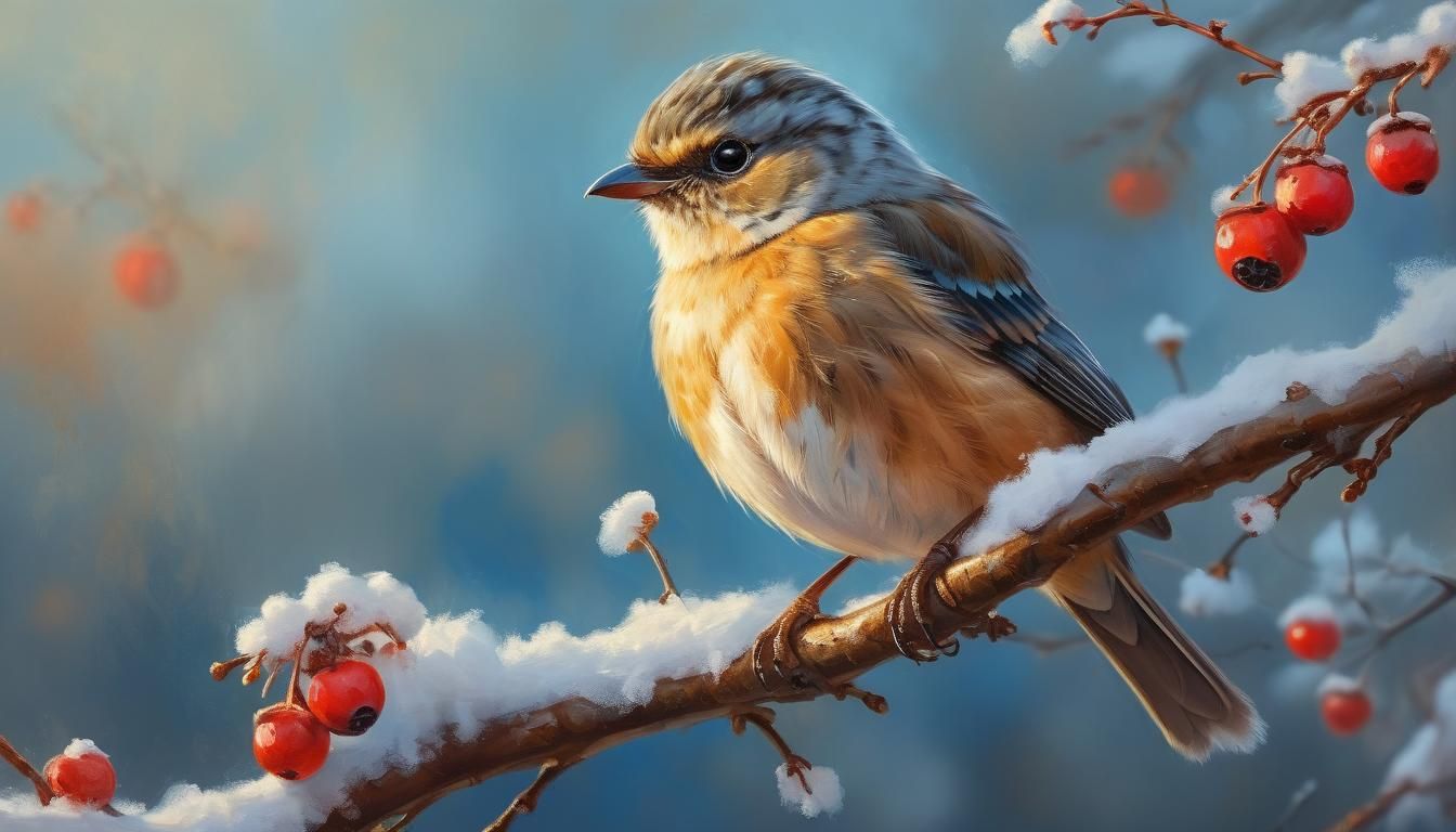 Whimsical Winter Bird in Claude Monet Style
